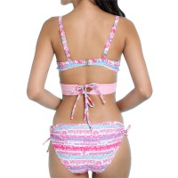 Printed Dark V Bikini Cross Belt  Push Up Elastic Swimsuit
