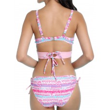 Printed Dark V Bikini Cross Belt Push Up Elastic Swimsuit