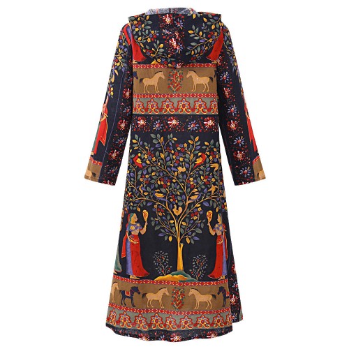 Women Printed Frog Buttons Long Sleeve Thin Hooded Cardigans Women Printed Frog Buttons Long Sleeve Thin Hooded Cardigans
