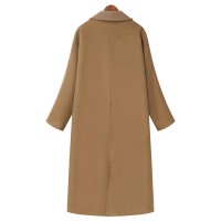 Elegant Women Lapel Long Sleeve Solid Color Button Long Coat