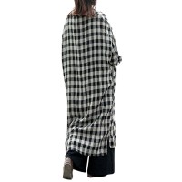 Women Plaid Lapel Button Down Shirt Dress Long Maxi Coats Outwear