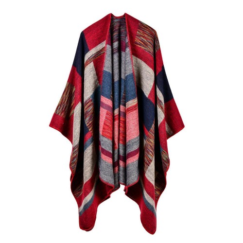 Women Sleeveless Color Block Blanket Winter Wrap Women Sleeveless Color Block Blanket Winter Wrap